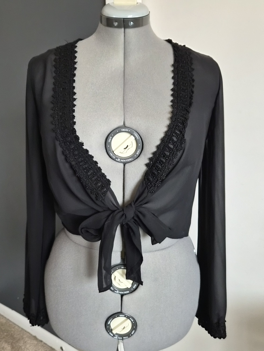 Candie's Black Sheer Lace-Trim Tie Front Cover-Up